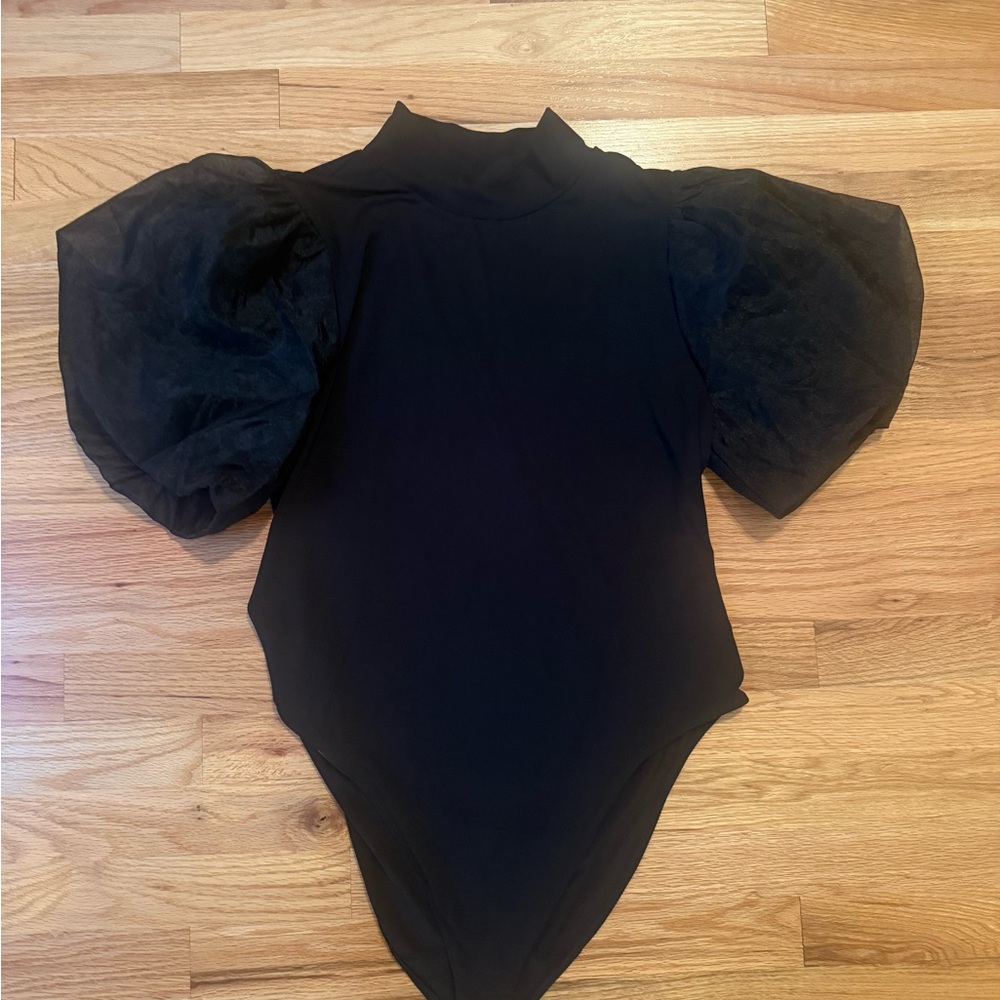 Elegant Black Puff Sleeve Bodysuit